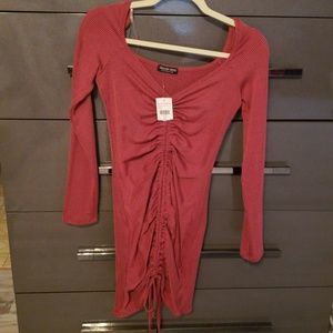 Sexy burgundy Ruched dress